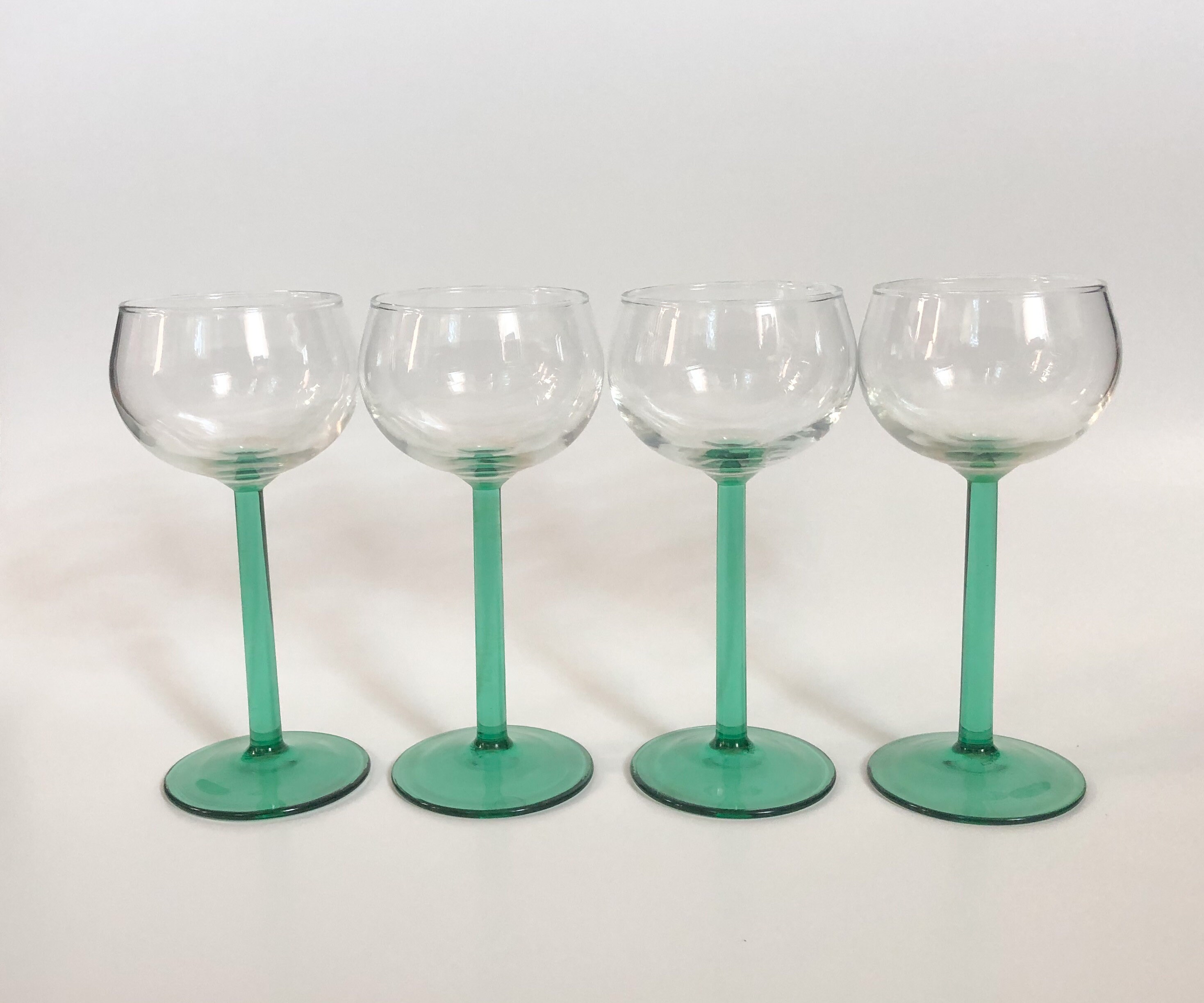 Vtg Alsace Wine Glasses w/ Teal Green Stem 4pc Set Etsy
