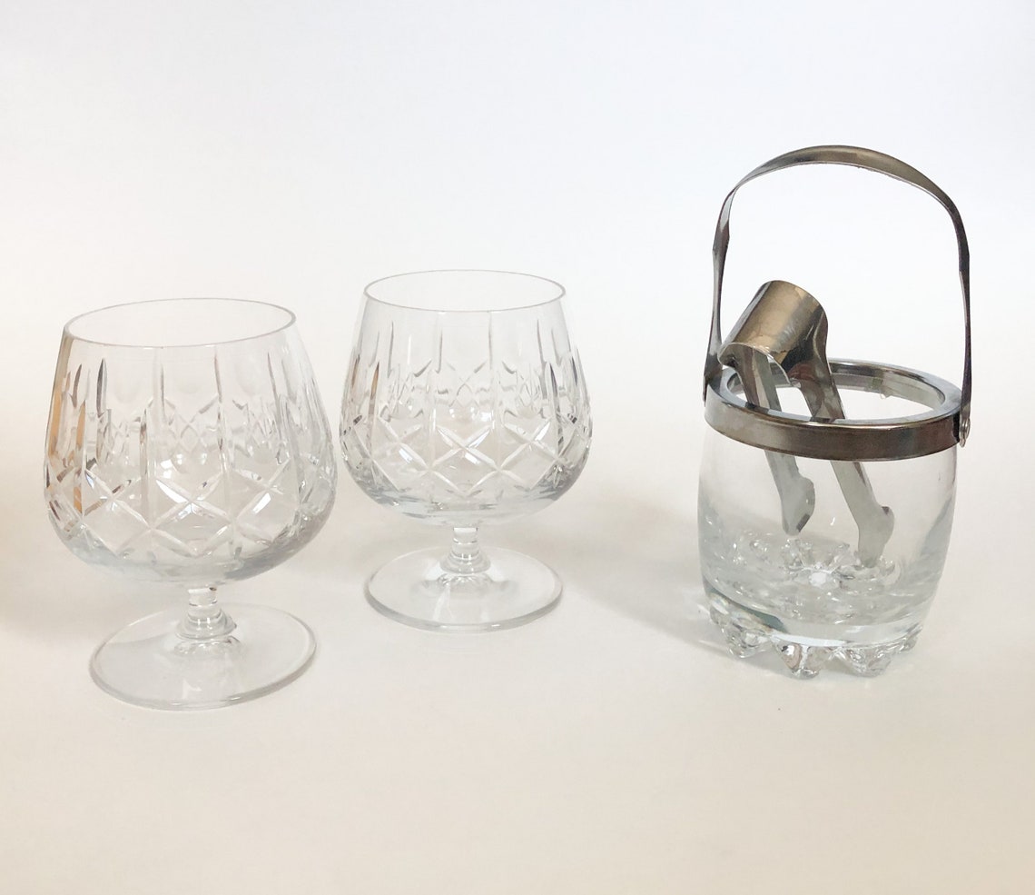 Vtg Crystal Snifter Set w/ Small Glass Ice Bucket Vintage Etsy
