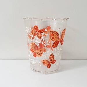 Retro 70s Butterfly Trash Bin by Wolff Products Co. Clear Plastic Floral Basket Wastepaper Basket