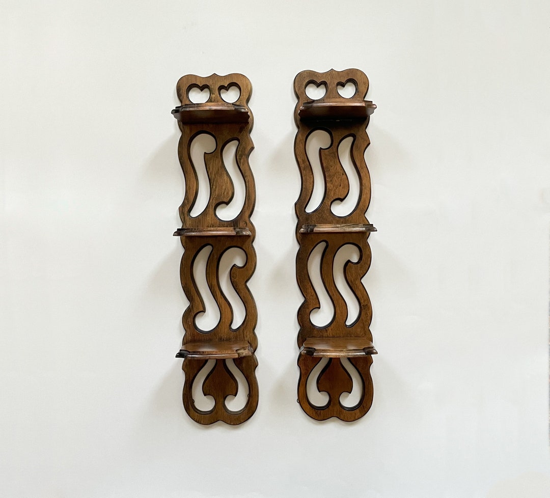 Vtg Wood Display Shelves Tall Decorative 3tier Solid Wood Etsy