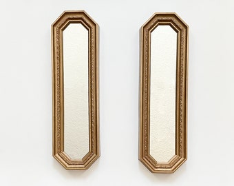 Vtg Gold Accent Mirrors w/ Carved Wood Look Narrow Octagonal Resin Plastic Wall Mirror Set