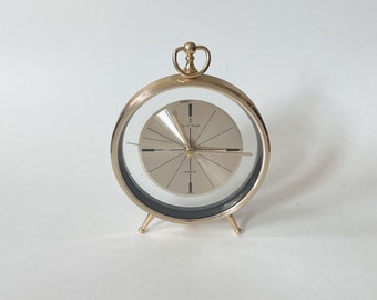 Vtg Round Brass Table Clock Oversized Gold Pocket Watch Look by Daniel Dakota