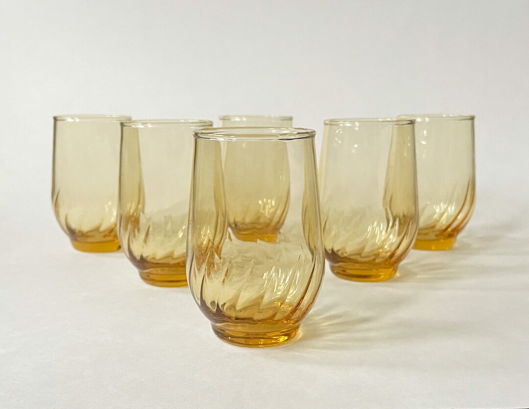 Vtg Amber Juice Glasses Orange Glassware Swirled Footed Base Etsy