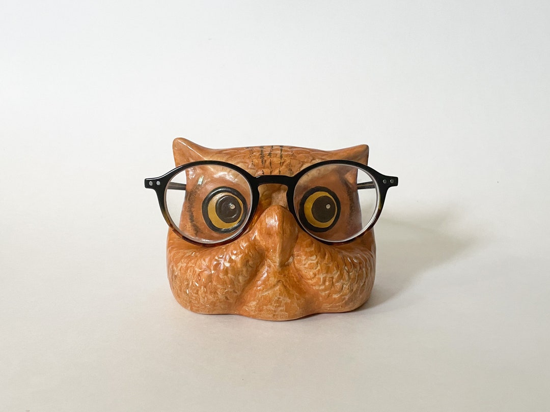 Vtg Owl Eyeglass Stand Hand Made Ceramic Owl Head Glasses Etsy