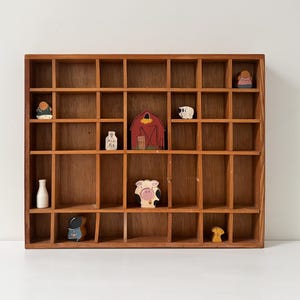 Vtg Wood Trinket Shelf Compartmentalized Wall Curio Display Case