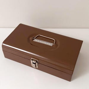 Boîte à outils vintage Craftsman en métal marron - Petite mallette de rangement portable en acier avec loquet et poignée - Organiseur d'atelier Mid-Century