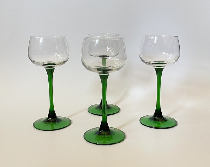 Alsace Wine Glasses W/ Emerald Green Stem, 4pc Set Etsy