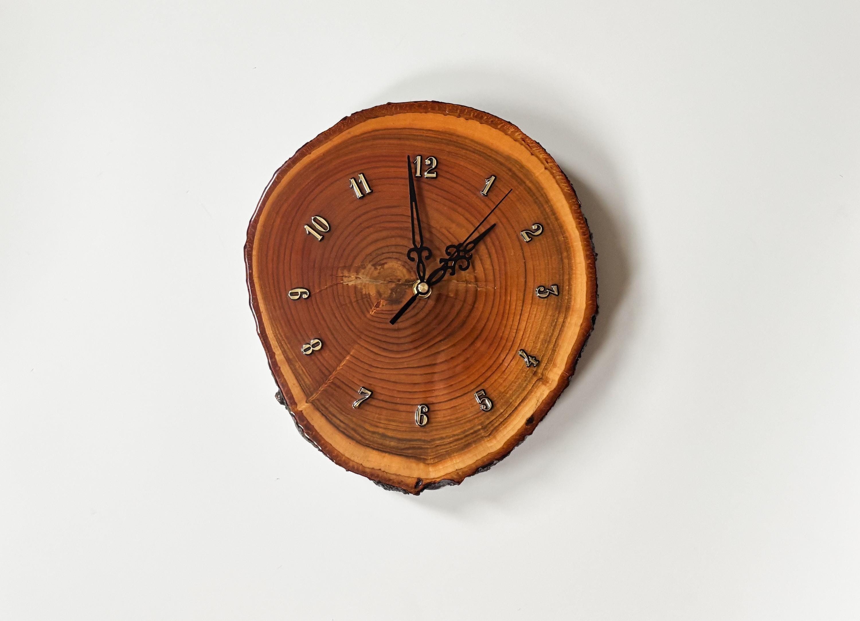 Vtg Tree Trunk Clock Real Lacquered Tree Branch Slice Wall Clock