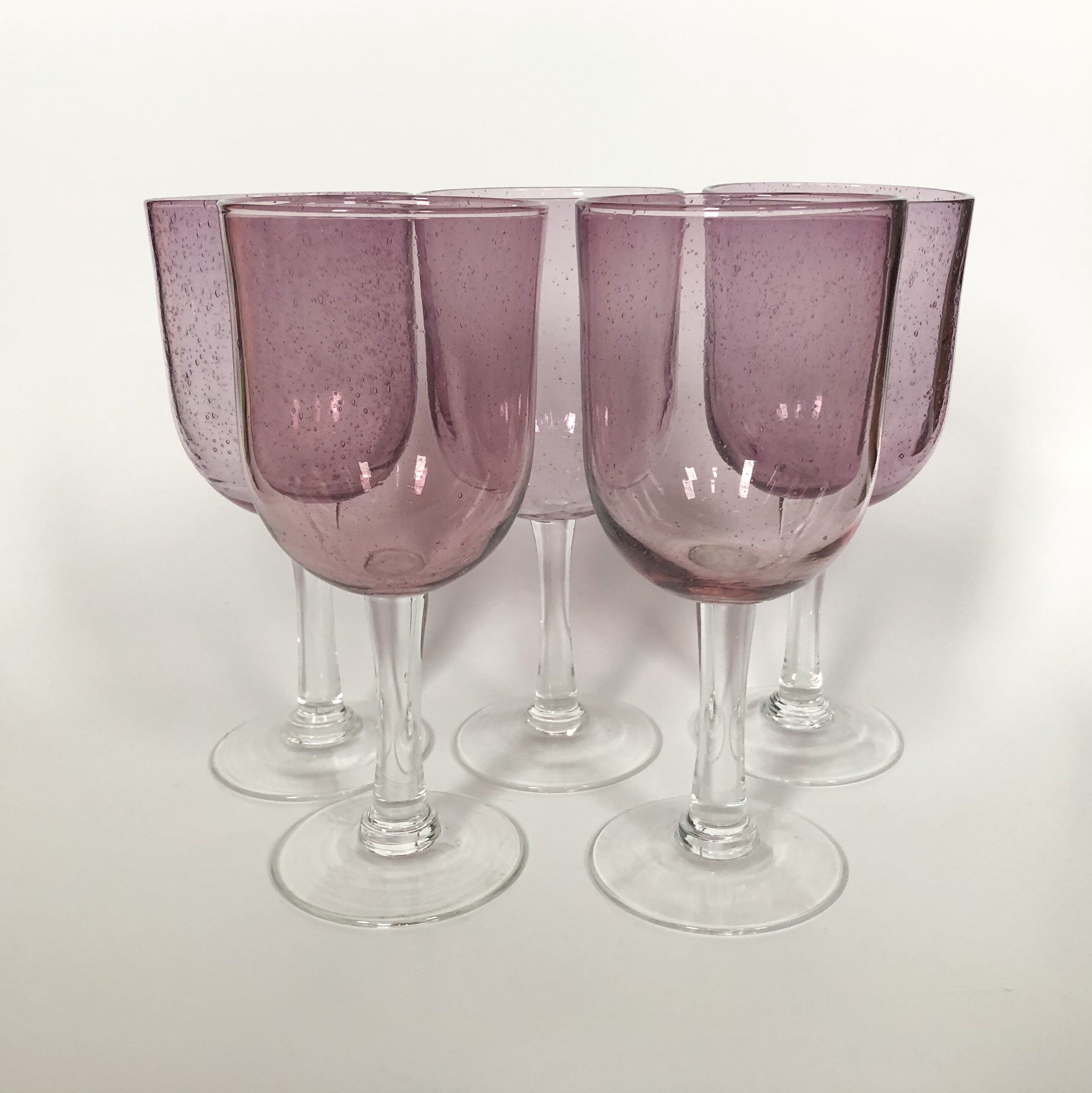Purple Bubble Glass Wine Glass Set Large Vintage 5pc Set Etsy