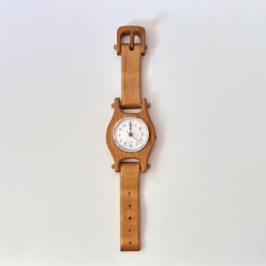 Vtg Wood Watch Clock Novelty Wall or Tabletop Oversized Wristwatch Clock w/ Articulating Straps