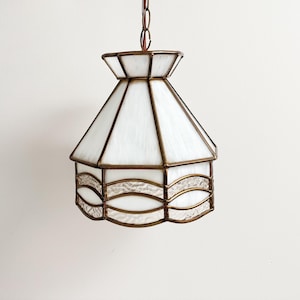 Lampe à suspension VTG en vitrail blanc avec panneaux transparents texturés, petit plafonnier octogonal