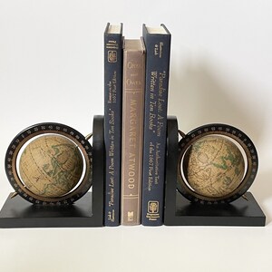 Vintage Globe Bookends w/ Meridian & Black Mount Office Decor 2 pcs