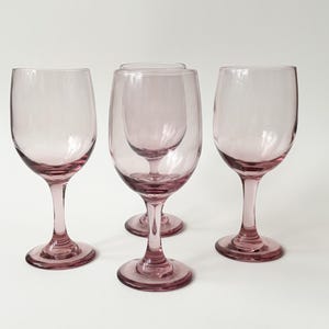 Vtg Pink Wine Glass Set Thick Blush Pink Glass  4pc Set