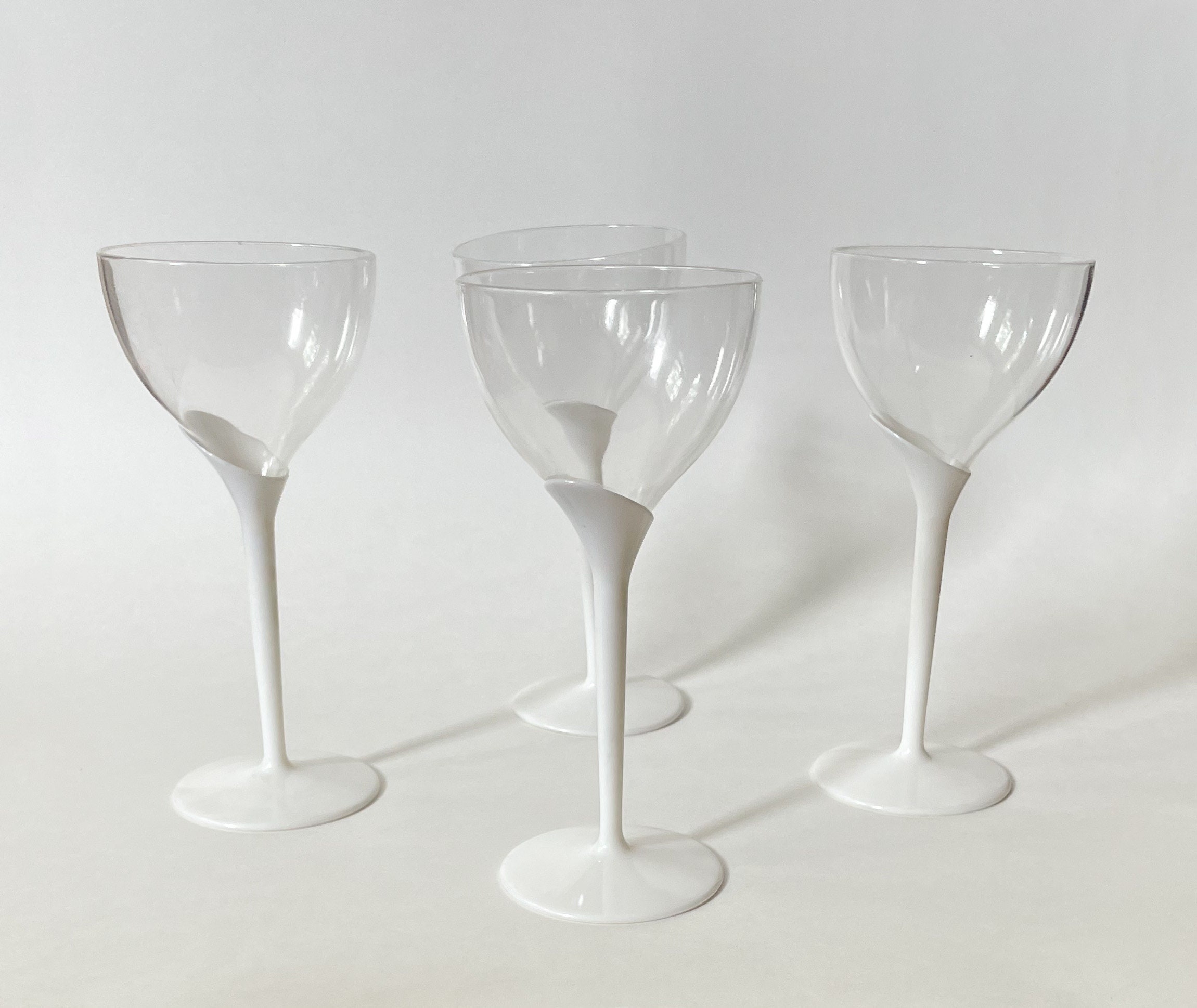 Crystal Set Of 4 Wine Water Glasses Goblets Tulip Lily Frosted Coral Peach  Stem