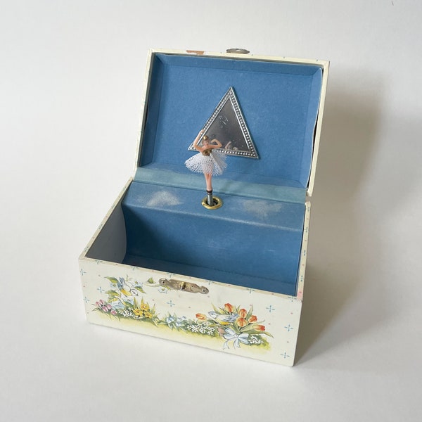 Vtg Musical Jewelry Box w/ Twirling Ballerina & Mirrored Lid Plays “It’s a Small World”