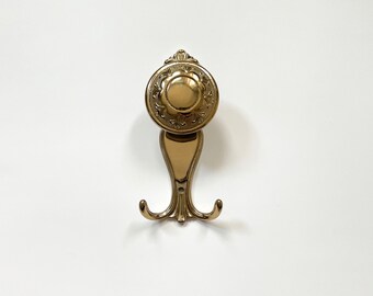 Vtg Brass Doorknob Wall Hook Ornate Gold Antique Doorknob Coat Hook