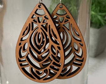 Filigree Teardrop Statement Earrings | Wooden Earrings, Wood Jewelry, Statement Earrings, Gifts for Her, Teardrop Earrings