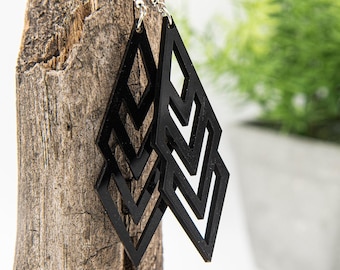 Laser-Cut Black Acrylic Earrings - Deco Black