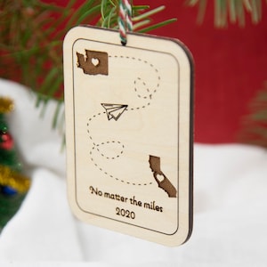 No matter the miles holiday ornament Long Distance Ornament, Paper Airplane Ornament, State to State Ornament image 1