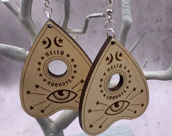 Ouiji Board Wood Earrings, 2 sizes | Laser-Cut Maple Wood Earrings, Gifts for Her, Statement Earrings