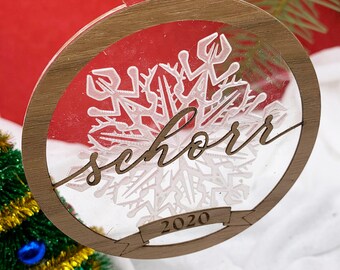 Elegant Personalized Snowflake Ornament | 2020 Holiday Ornament, Family Name Ornament, Engraved Ornament, Customized Ornament