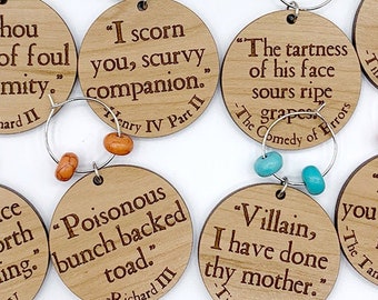 Shakepearean Insults Parody Wine Charms - Laser Engraved