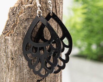 Laser-Cut Black Acrylic Earrings - Lacy