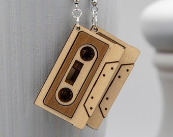 Mix Tape Novelty Earrings | Wooden Earrings, Statement Earrings, Gifts for Her, Gen X, Mixtape, Cassette Tape Earrings, Novelty Jewelry