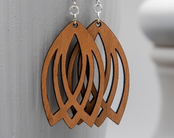 Tulip Earrings | Laser-Cut Cherry Wood Earrings, Gifts for Her, Statement Earrings