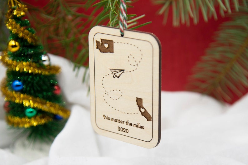 No matter the miles holiday ornament Long Distance Ornament, Paper Airplane Ornament, State to State Ornament image 1