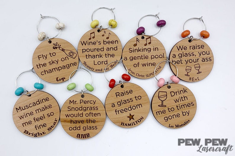 Musical Theater Lyrics Wine Charms Laser Engraved image 1