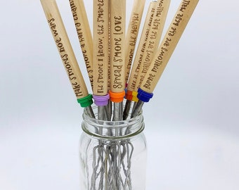 Laser Engraved S'mores Roasting Sticks: Funny Campfire Skewers
