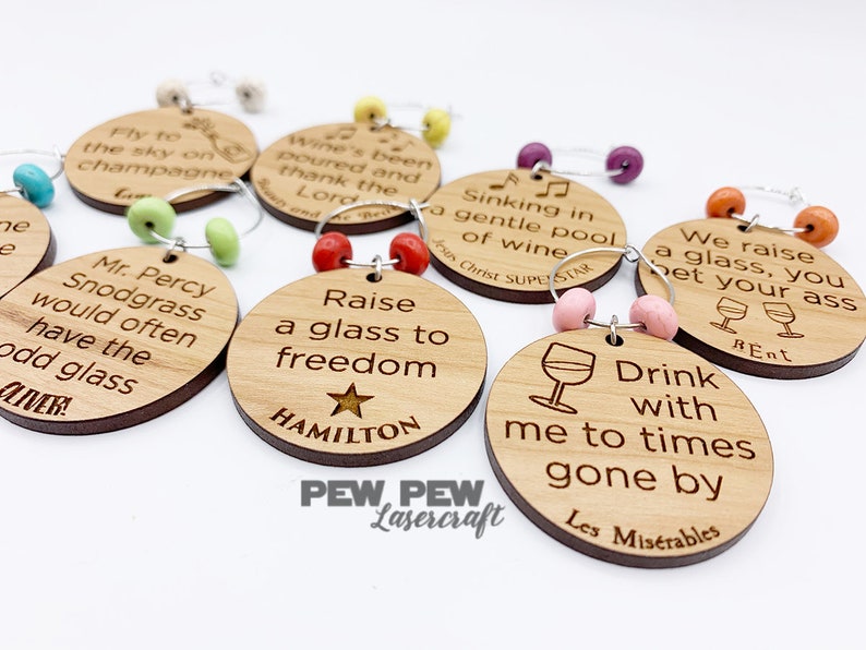 Musical Theater Lyrics Wine Charms Laser Engraved image 3