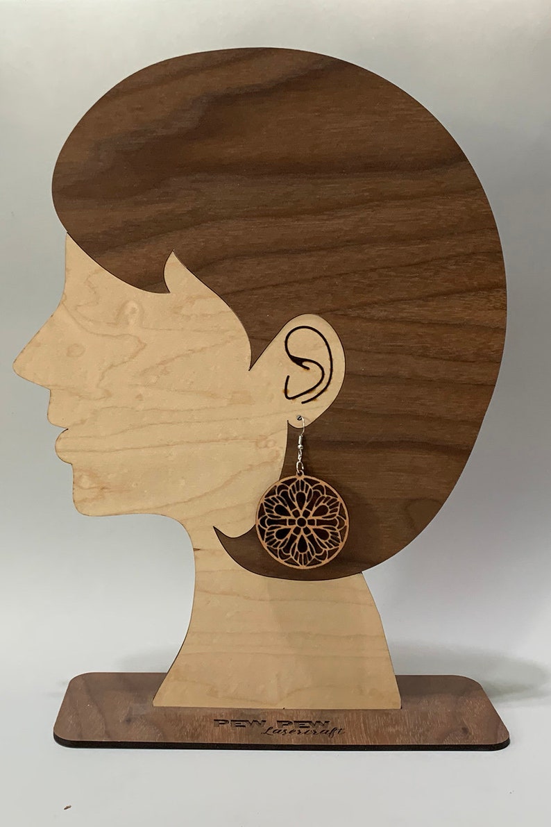 Mandala Medallion Earrings Wooden Earrings, Statement Earrings, Gifts for Her, Large Round Earrings, Floral Design image 3