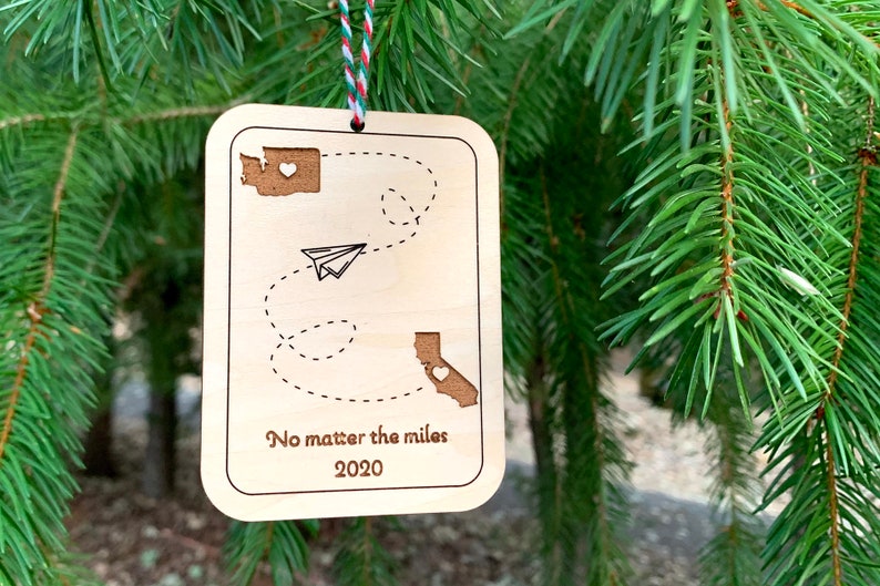 No matter the miles holiday ornament Long Distance Ornament, Paper Airplane Ornament, State to State Ornament image 2