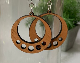 Circles Earrings | Laser-Cut Cherry Wood Earrings, Gifts for Her, Statement Earrings
