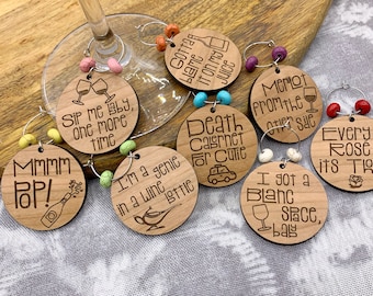 Pop Music Parody Wine Charms - Laser Engraved