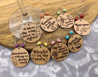 Yacht Rock Parody Wine Charms - Laser Engraved | Gift for Wine Lover, Funny Wine Charms, Wine Name Tags