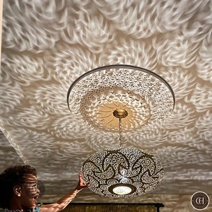Moroccan Brass Hanging Lamp: Geometric Pendant Light Fixture