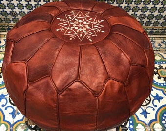 Handmade Moroccan Leather Pouf: Berber Ottoman Footstool