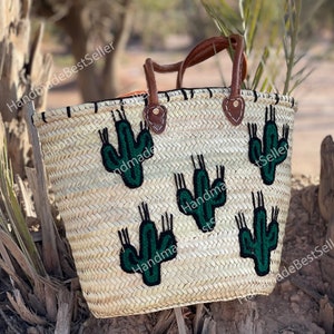 Handmade Moroccan Straw Market Bag with Leather Handles