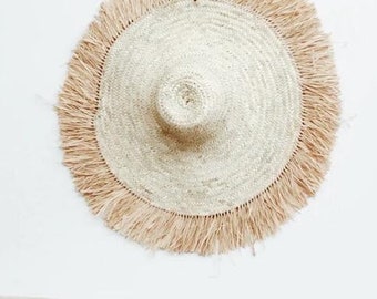 Raffia Fringe Straw Wall Hat - Boho Moroccan Decor