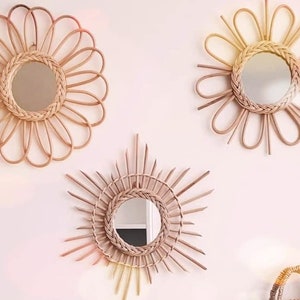 Set of Rattan Mirrors, Boho Mirror,Rattan wall mirror, Boho Home Decor, Wall Decor, Wall Hanger, Wall Mirror, Rattan Furniture