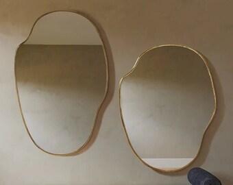 Handmade Moroccan Brass Mirror: Irregular Gold Wall Decor