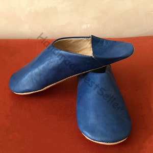 Womens Moroccan Leather Babouche Blue Jean  Slippers,Traditional Moroccan Basic Babouche,Sheepskin Slippers,Babouche