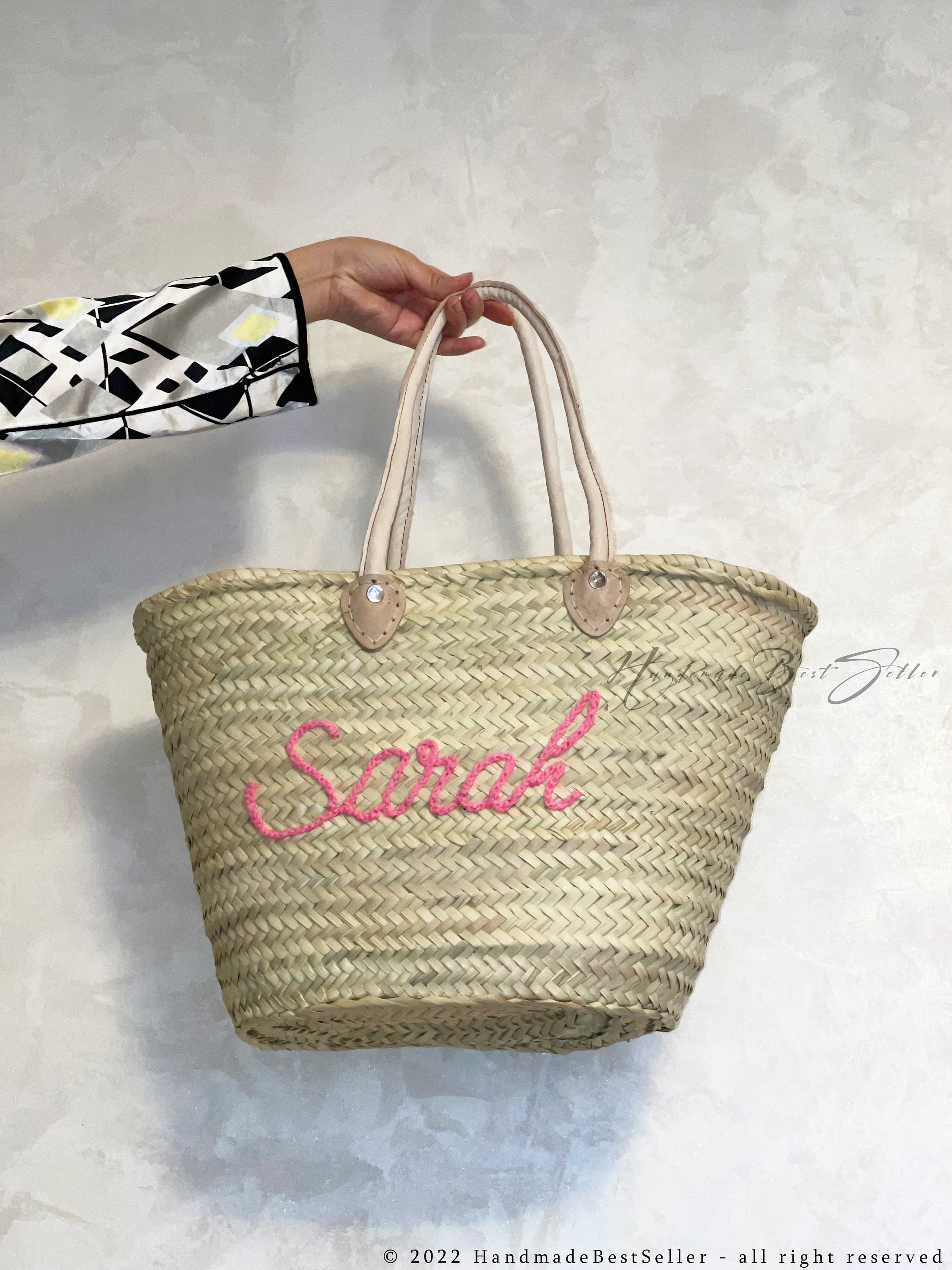 STRAW BAG Handmade With Leather Personalized Monogramed Beach - Etsy