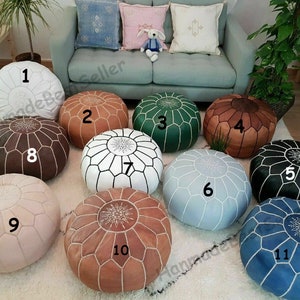 Moroccan POUF **50% OFF** with White Stitching Leather Pouf Ottoman Pouf Morrocan Leather Pouf Moroccan Pouffe