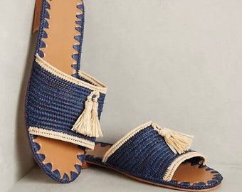 Handgefertigte Bast Pantoletten: Marokkanische Sommer Sandalen