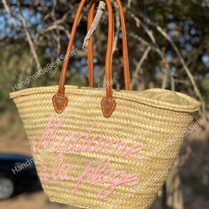 SAC DE PAILLE Fait à la main avec du cuir, panier de Français, sac de marché français, panier de paille, panier de français, sac de marché dépicerie image 4