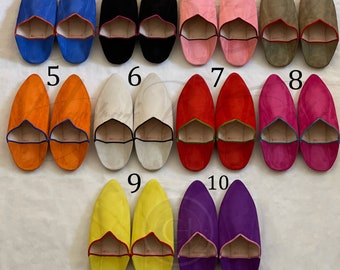 SUEDE BABOUCHE PANTOUFLES, Pantoufles Marocaines, Confortable Peau de Mouton Multicolore Fun Trendy Slipper, Babouche Chaussures Cuir et Daim